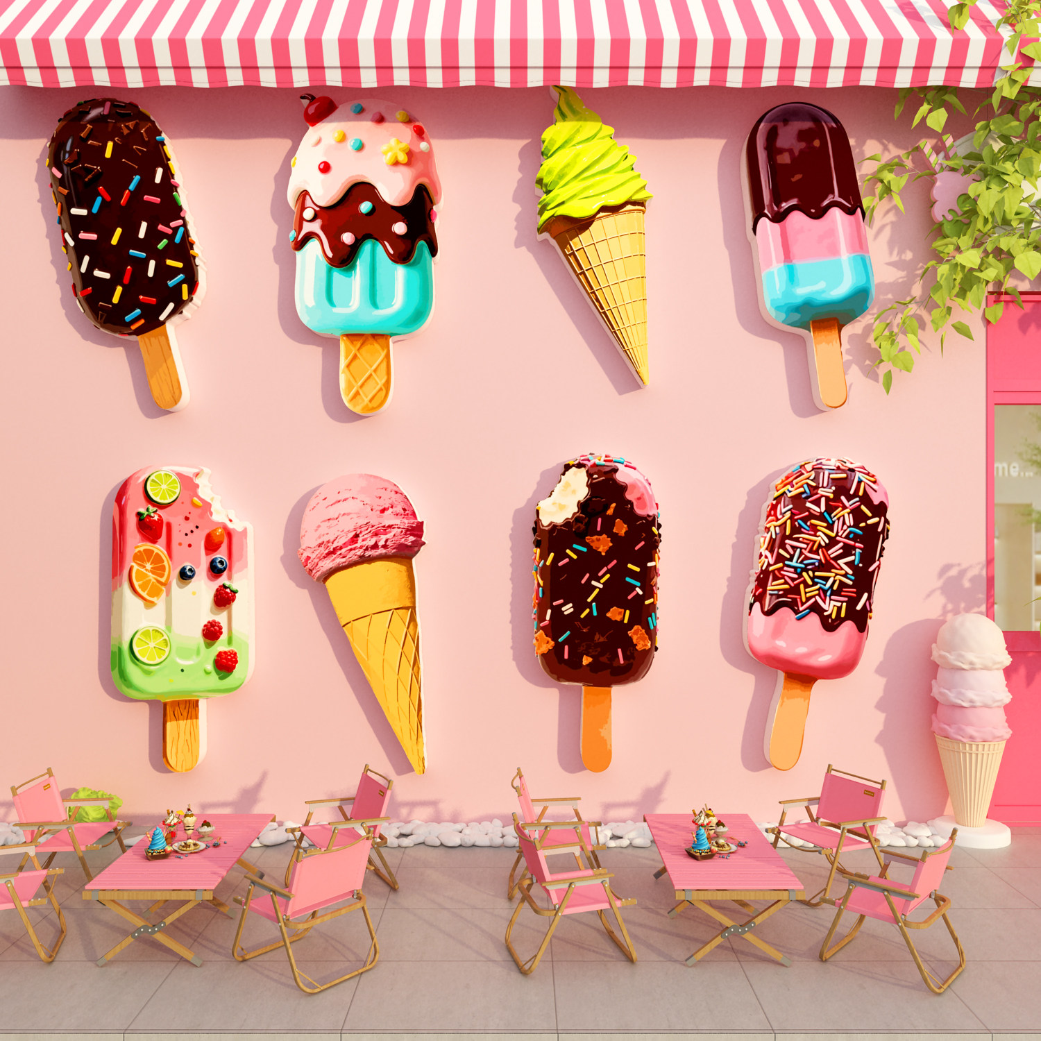 网红甜筒雪糕冰淇淋店墙面装饰氛围景墙贴纸挂画摆件冷饮广告海报