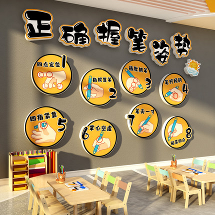 正确握笔姿势图幼儿园教室布置装饰环创主题墙成品书法托管班文化