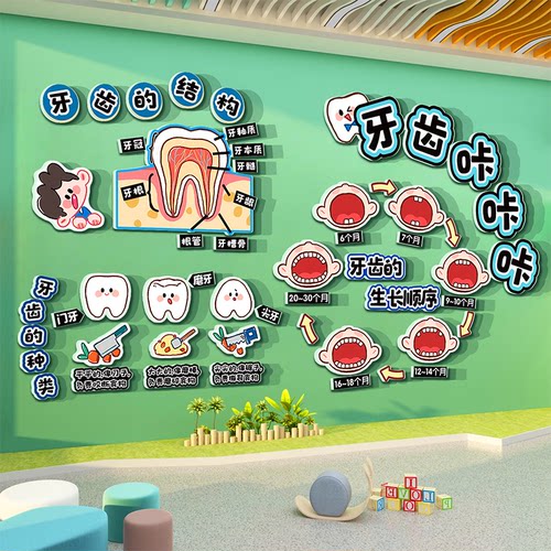 儿童口腔牙科门诊所室贴纸宣传挂画幼园环创文化墙面装饰齿咔玻璃