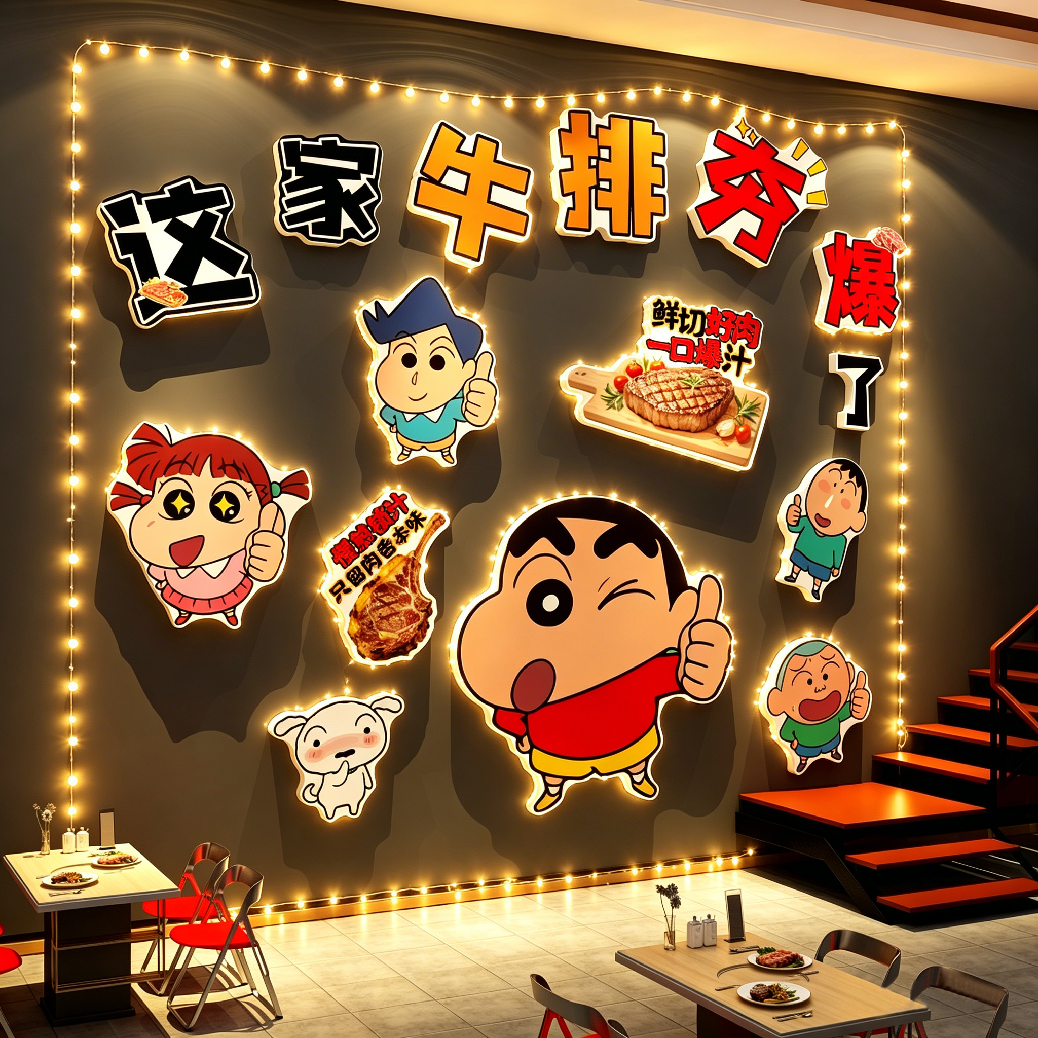 牛排店网红文化墙贴海报壁画