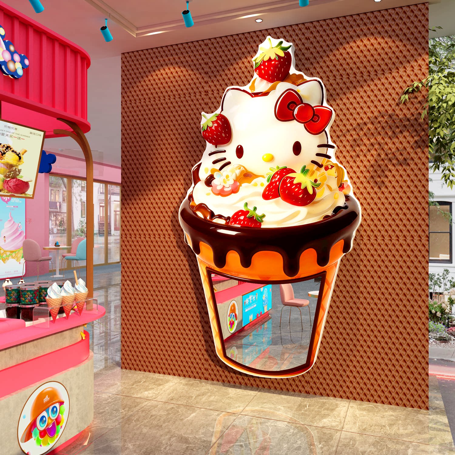 hellokitty网红打卡镜子冰淇淋店墙面装饰雪糕氛围贴纸画广告海报