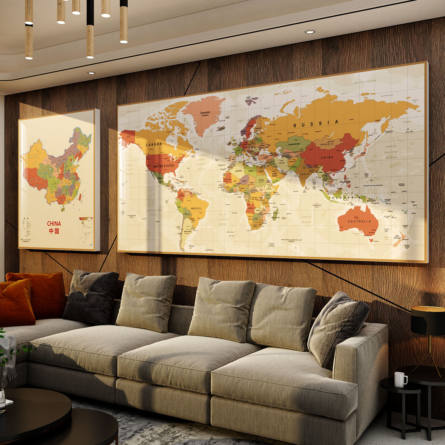 中国世界地图墙贴3d立体客厅沙发客厅背景面装饰自粘壁画亚克力贴