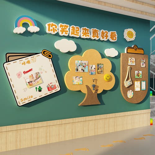 毛毡板照片幼儿园墙面装饰主题环创托管班级文化照片布置教室小学