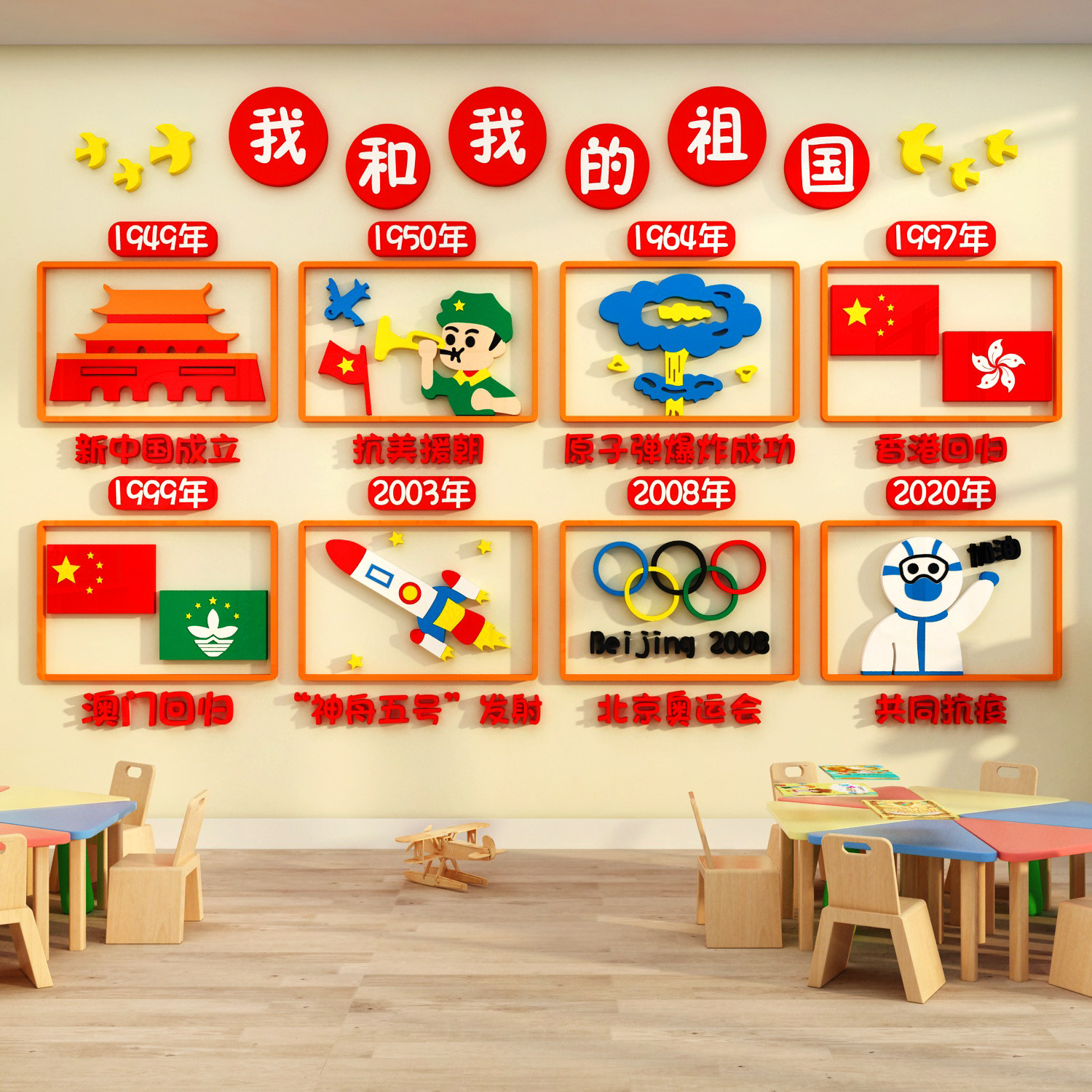 幼儿园班级墙面童心向党建装饰布置红色和我爱祖国文化环创主题贴