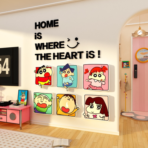 蜡笔小新贴纸挂画客厅沙发电视机背景墙面装饰亚克力3d立体卧室