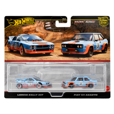 风火轮HotWheels文化铁底胶胎蓝旗亚海湾双车套FIAT LANCIA RALLY