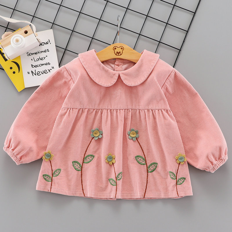 秋冬款女宝宝时尚罩衣饭兜0-1-2岁婴幼儿3反穿衣纯棉灯芯绒吃饭衣