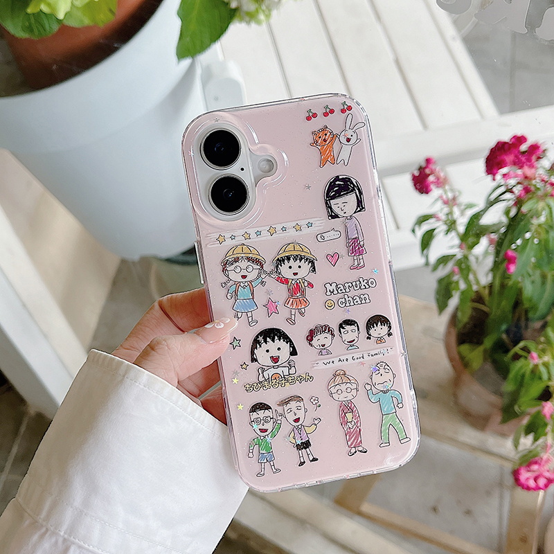 涂鸦樱桃小丸子适用于苹果16pro手机壳iphone15保护套14防摔ip13全包新款15promax女款超好看max手机套高级感