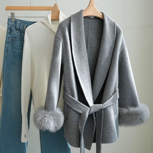 可拆卸真狐狸毛袖 配腰带 25LTB1331 羊毛外套 三生三世时装