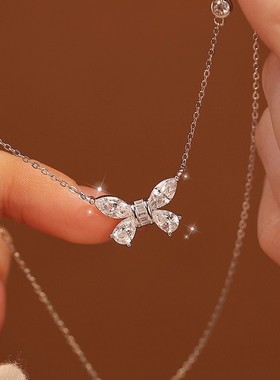 925纯银满钻蝴蝶项链女简约轻奢森系秋冬款锆石锁骨链小清新吊坠