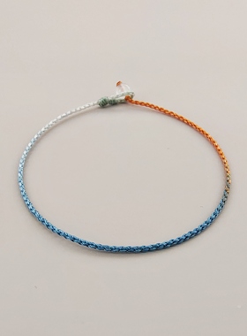 2024春意盎然青绿四股辫细手绳渐变色手工编织易戴不掉手链可定制