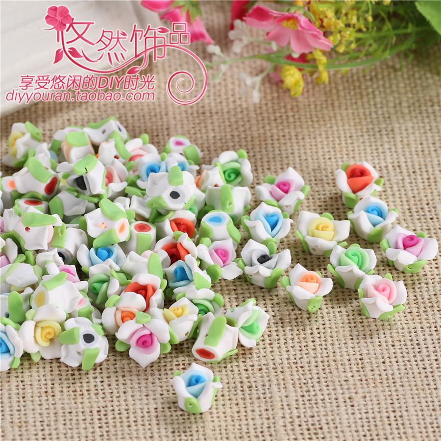 16mm可爱软陶花小玫瑰花朵diy儿童手工串珠手链饰品配件耳环材料
