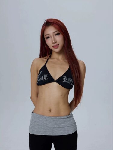 CATLADY 同款欧美Heels钢管爵士豹纹比基尼内衣上衣字母烫钻