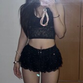 JAVNOVA高弹蕾丝烫钻V领低领修身 收腰挂脖吊带背心