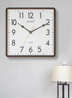 正方形静音绿色挂钟简约时尚客厅家用现代石英钟挂表卧室创意时钟