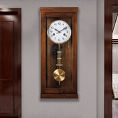 实木机械报时挂钟客厅家用装 饰挂表老式 发条时钟上链复古创意钟表