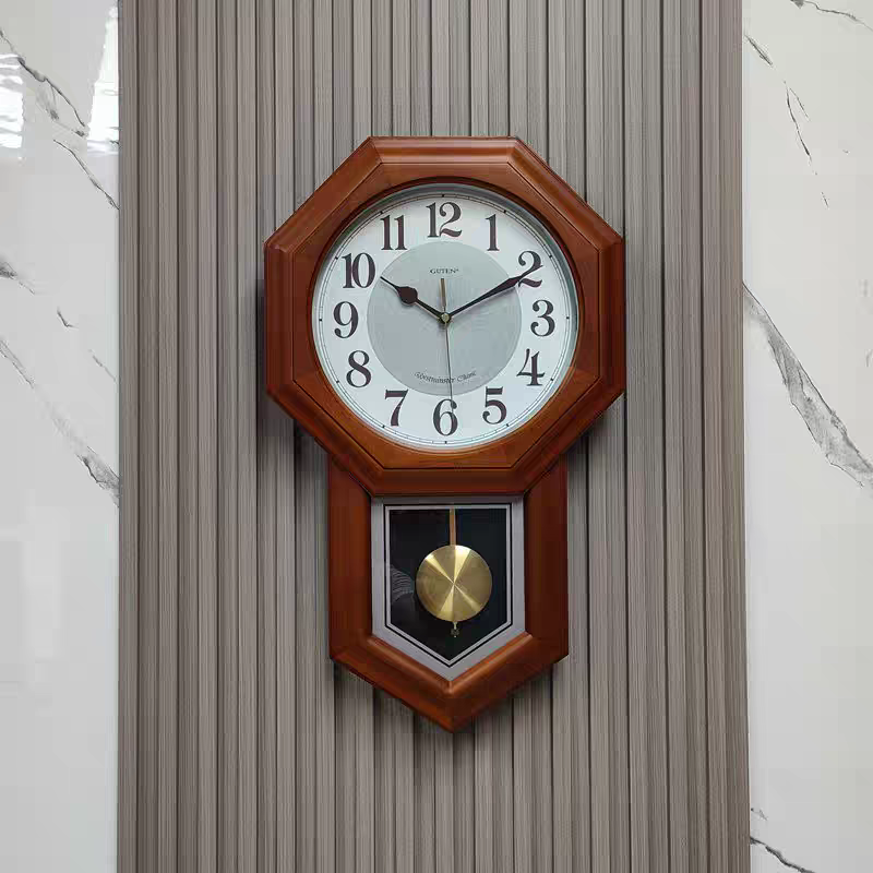 金钟宝实木挂钟新中式复古报时钟静音客厅家用装饰摆钟