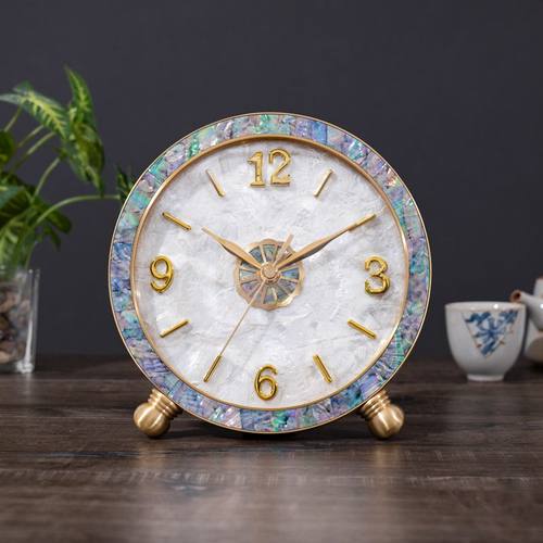 座钟黄铜天然贝壳表盘简约台钟