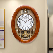 金钟宝椭圆形欧式 时钟 实木挂钟音乐报时钟表客厅静音轻奢家用美式