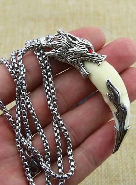 狼牙吊坠骨质真牙男士项链本命年护身符黑狗牙潮男饰品礼物