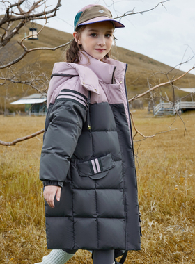 正品巴拉品儿童羽绒服女童中长款2025新款洋气中大童加厚冬季外套