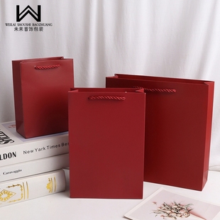 购物纸袋子礼品袋珠宝首饰包装袋枣红三股绳手提袋净面烫金logo