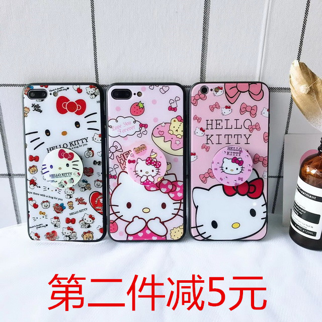 苹果6s可爱KT猫钢化玻璃壳iphoneX手机壳8plus卡通7外壳蝴蝶结女