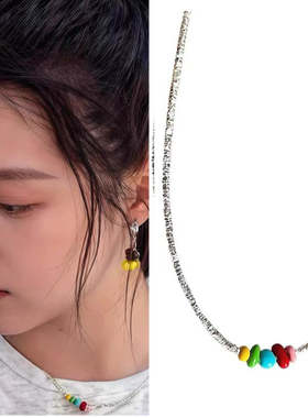 耀眼晴也关晓彤同款碎银子糖豆项链彩色珐琅少女颈链气质锁骨链