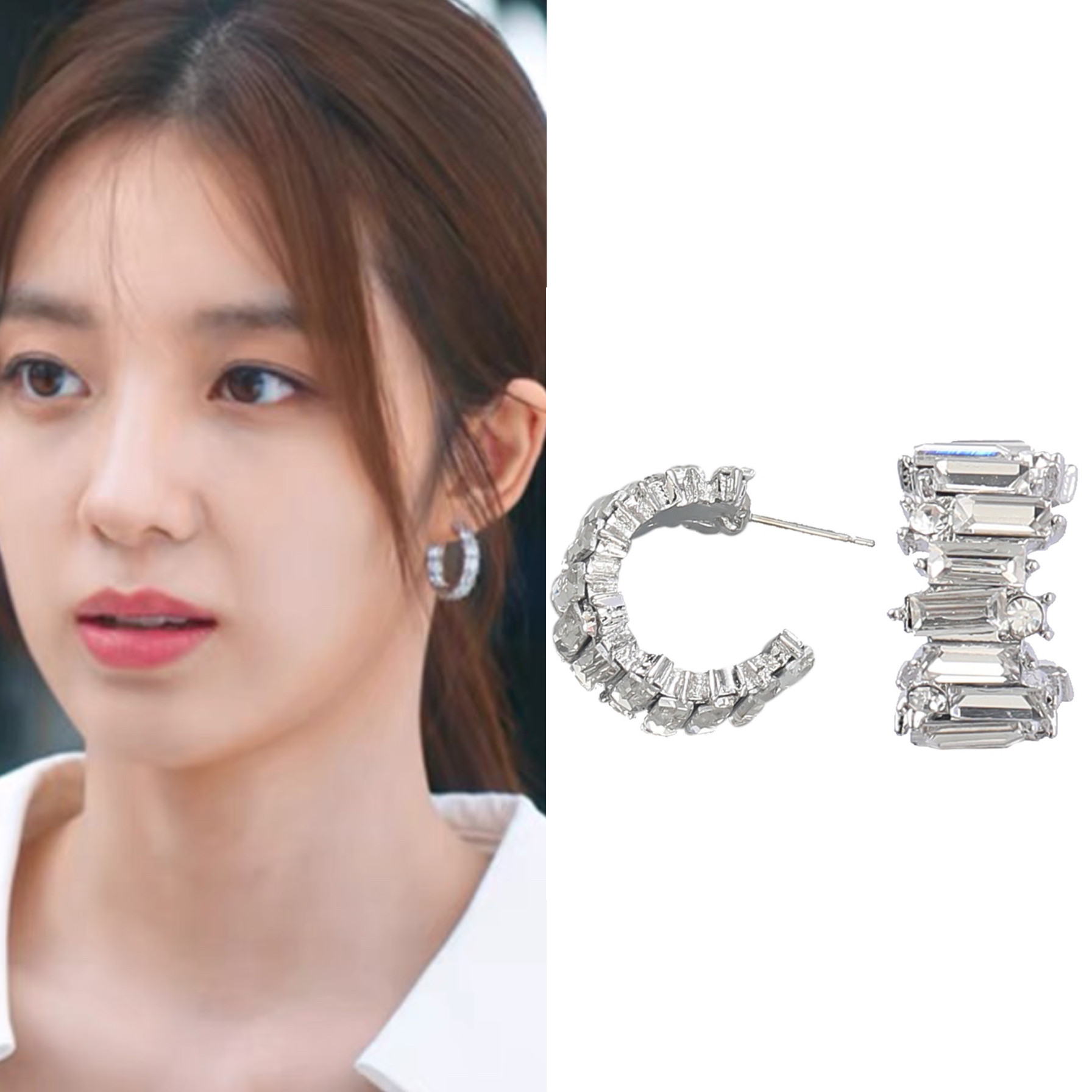 亲爱的仇敌万鹏同款耳环满钻c型耳圈气质银针耳钉饰品钟倾城耳饰