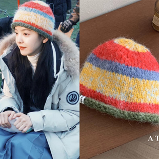 凡人歌章若楠同款彩色条纹包头卷边护耳保暖冷帽潮情侣百搭毛线帽