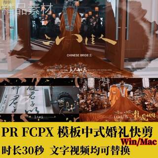 PR婚礼快剪FCPX中式模板纪实视频水墨泼墨字幕文字预告花絮MV素材