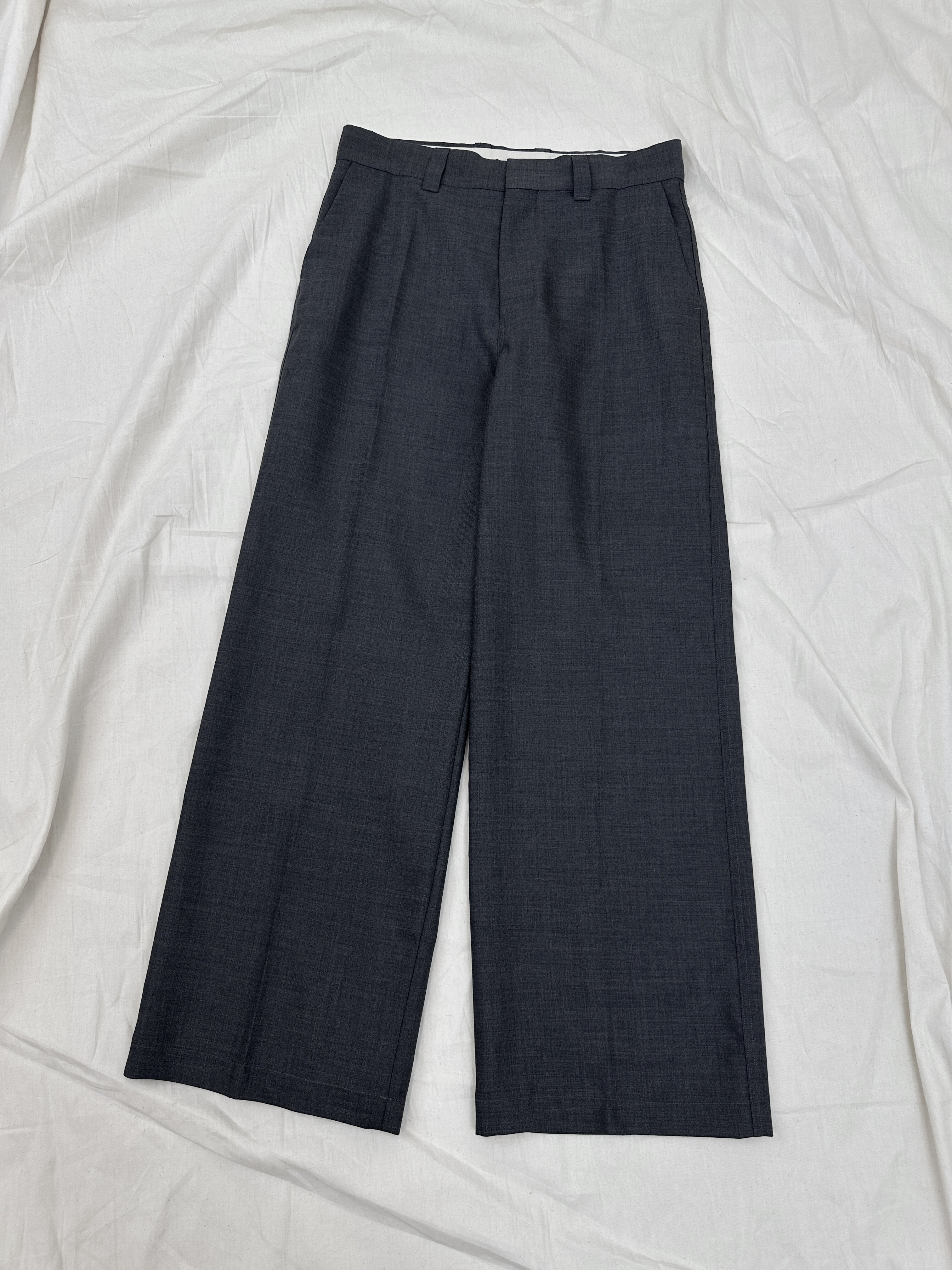 thumbnail for Lem Style Floral Gray Minimalist Commuter Wide-Leg Wool Trousers Straight-Leg Pants Frank Zhang