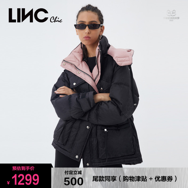 LINC金羽杰羽绒服女2023冬新款反季断码专柜女款派克服短款面包服