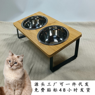 猫碗架宠物碗喂食器宠物用猫咪狗狗食盆单双碗竹木防打翻宠物架