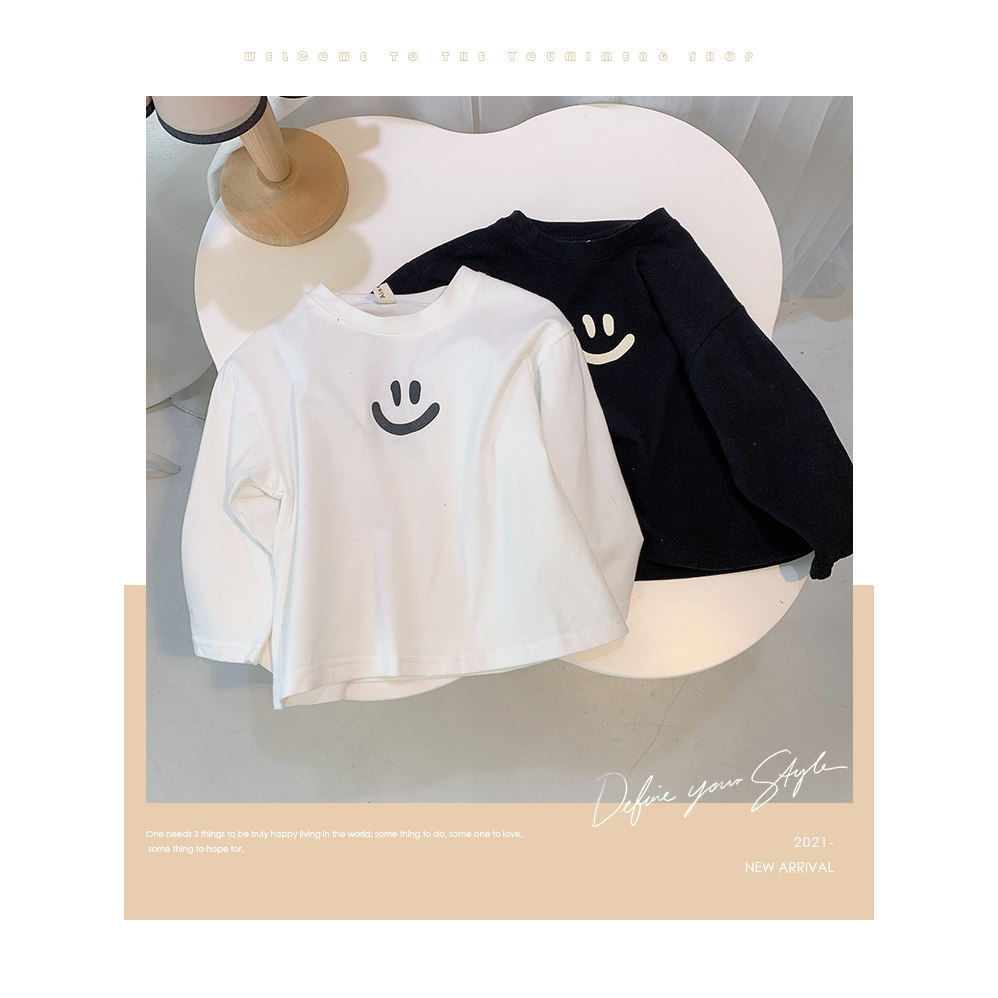 春秋儿童长袖纯棉t恤男童女童薄款百搭圆领童装宝宝白色打底上衣