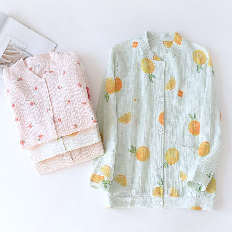 春夏薄款绉布棉纱上衣长袖女睡衣上装全棉双层纱布家居服开衫碎花|msdalam kategori Pakaian Dalam/seluar dalam lelaki/tracksuit, Baju Pajama - dari Buy2taobao.com untuk memberikan perkhidmatan ejen Taobao profesional membeli