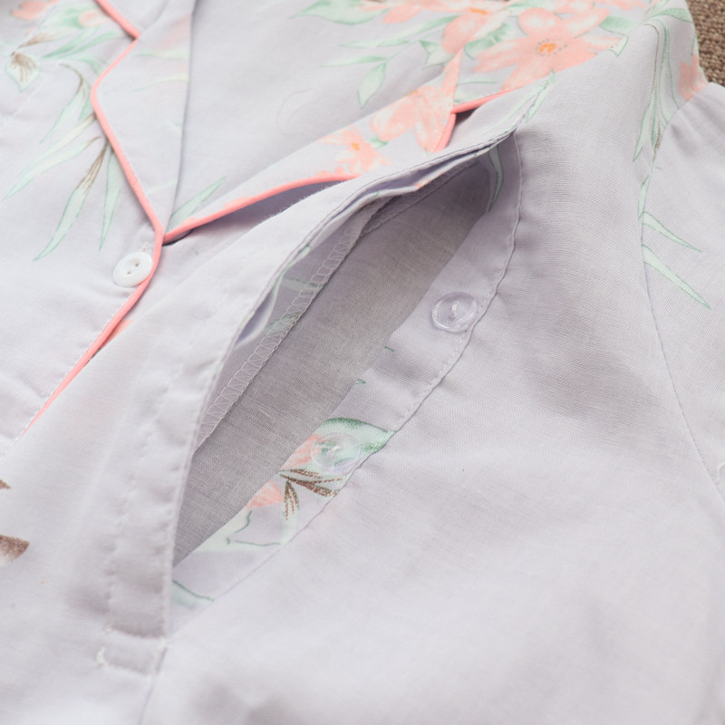 순면 거즈 감금 의류 여름 얇은 산후 모유 수유 의류 긴팔 출산 잠옷 카디건 대형 꽃