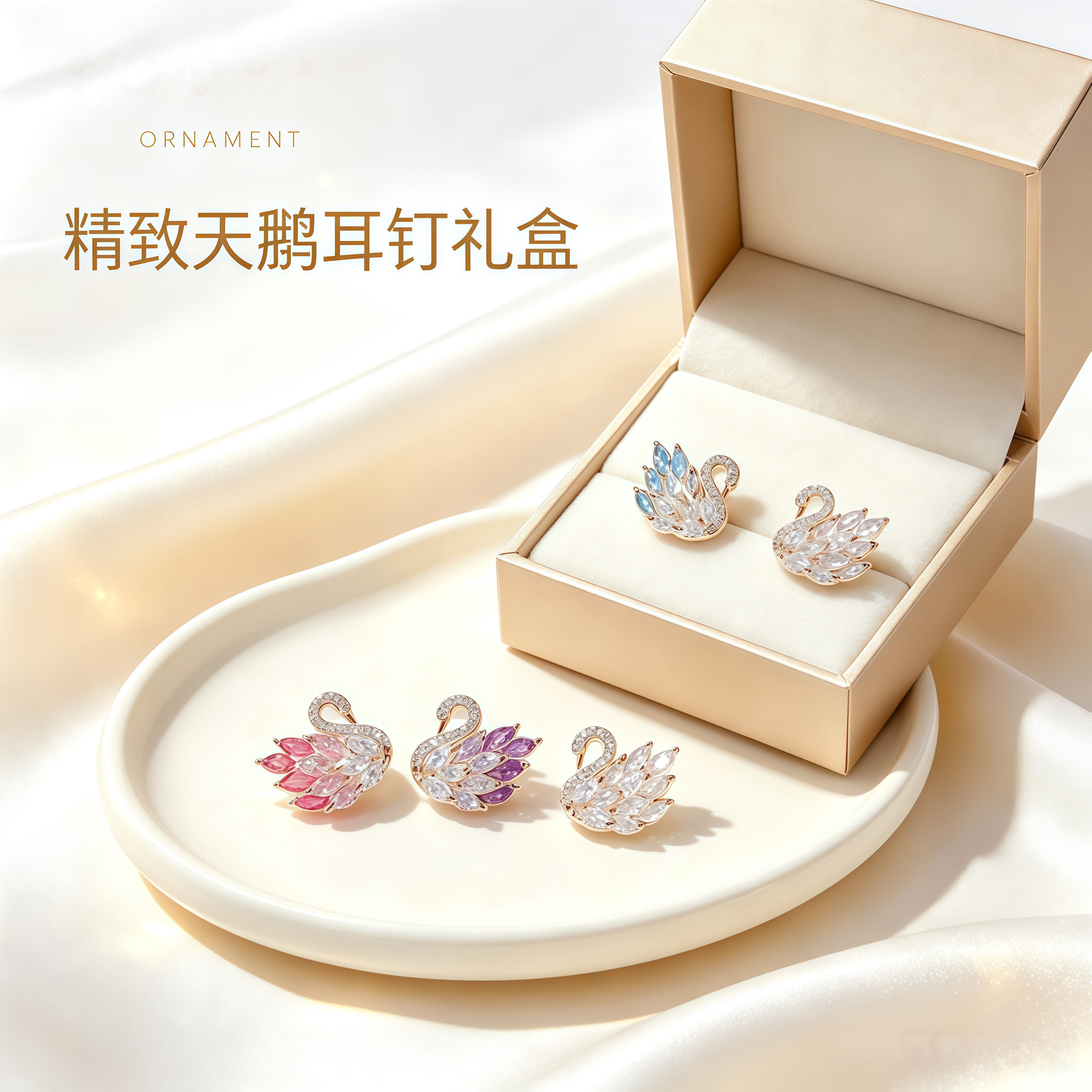 超闪彩色渐变天鹅时尚日韩新款耳耳钉