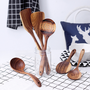 创意日式柚木天然漆木勺子调味勺捞勺木质长柄木铲长柄汤勺饭勺子
