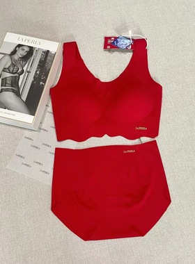 LP新款女士无痕内衣套装本命年红色文胸内裤套装