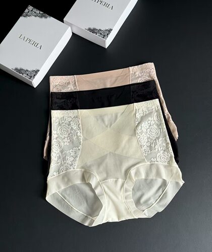 LP蕾丝拼接提花中高腰收腹女士内裤舒适透气包臀女士三角裤女内裤