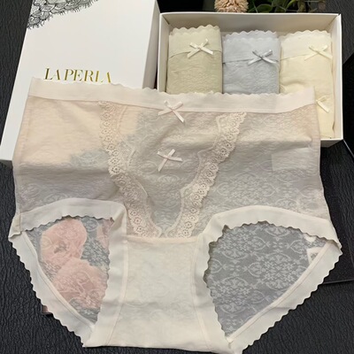 LaP2026春款新品中腰水溶蕾丝边内裤女桑蚕丝抗菌裆抑菌透气舒适
