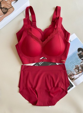 LP大红色新年红女士文胸套装安可拉红内衣套装本命年红色发财