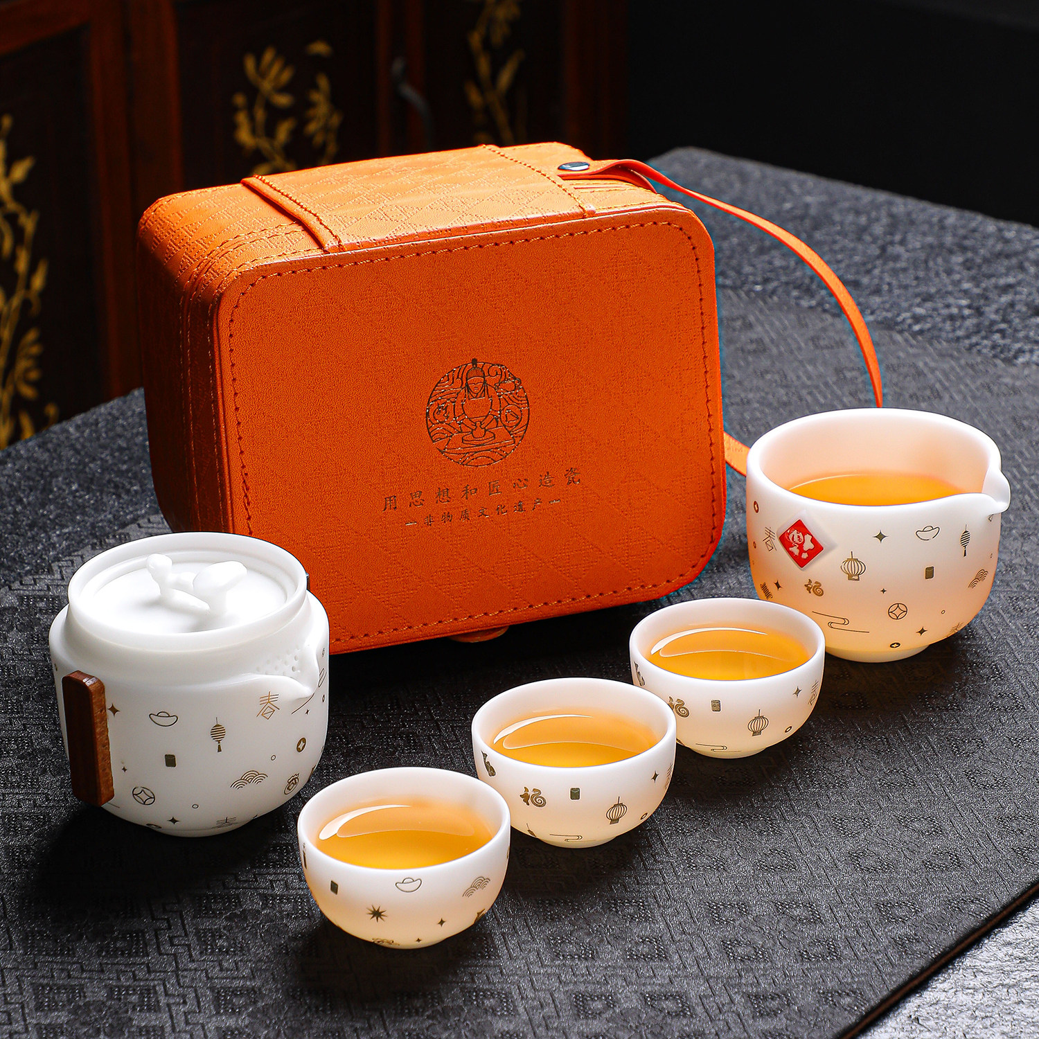 便携冰种陶瓷旅行茶具一壶三杯