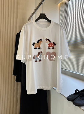 ZURICH HOME 趣味青春 可爱植绒爱心小马 圆领套头短袖印花T恤
