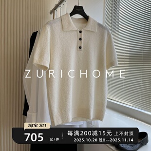 羊绒羊毛小翻领短袖 ZURICH 毛毛肌里感 休闲老钱少年 上衣 HOME