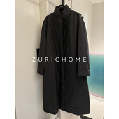 HOME 高智休闲庸懒 气质小立领 孤ZURICH 黑色长款 茧型廓型长外套