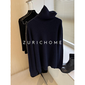 孤ZURICH 宽松休闲及简高领蓝色ROW风毛衣 优雅高智蓝 HOME 庸懒