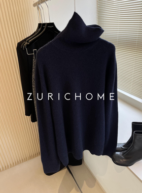 孤ZURICH HOME 庸懒 优雅高智蓝 宽松休闲及简高领蓝色ROW风毛衣