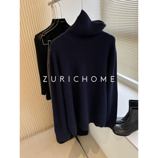 优雅高智蓝 庸懒 宽松休闲及简高领蓝色ROW风毛衣 HOME 孤ZURICH